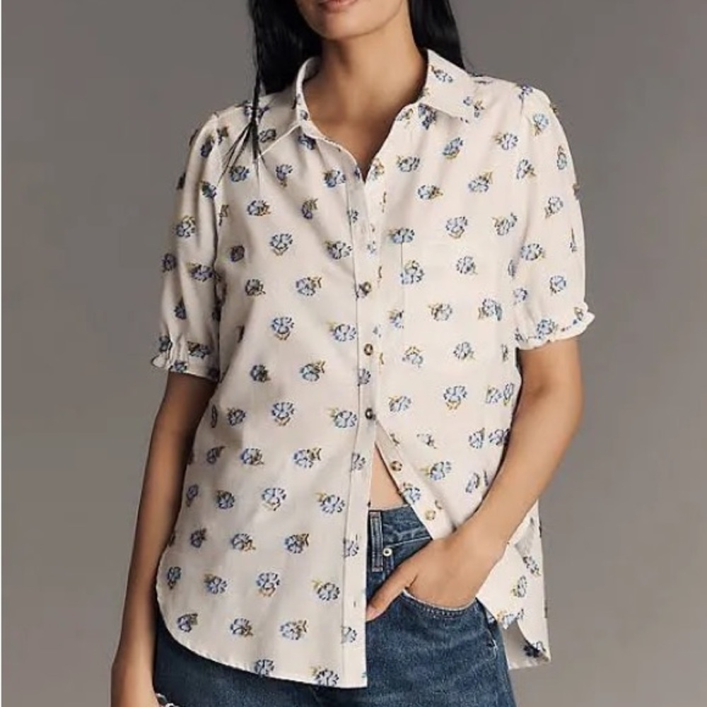 Floral Button-Up Blouse in Cream